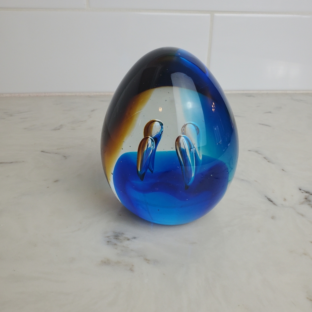 Murano Vintage Glass Air Trap Controlled Bubble Swirl Paperweight